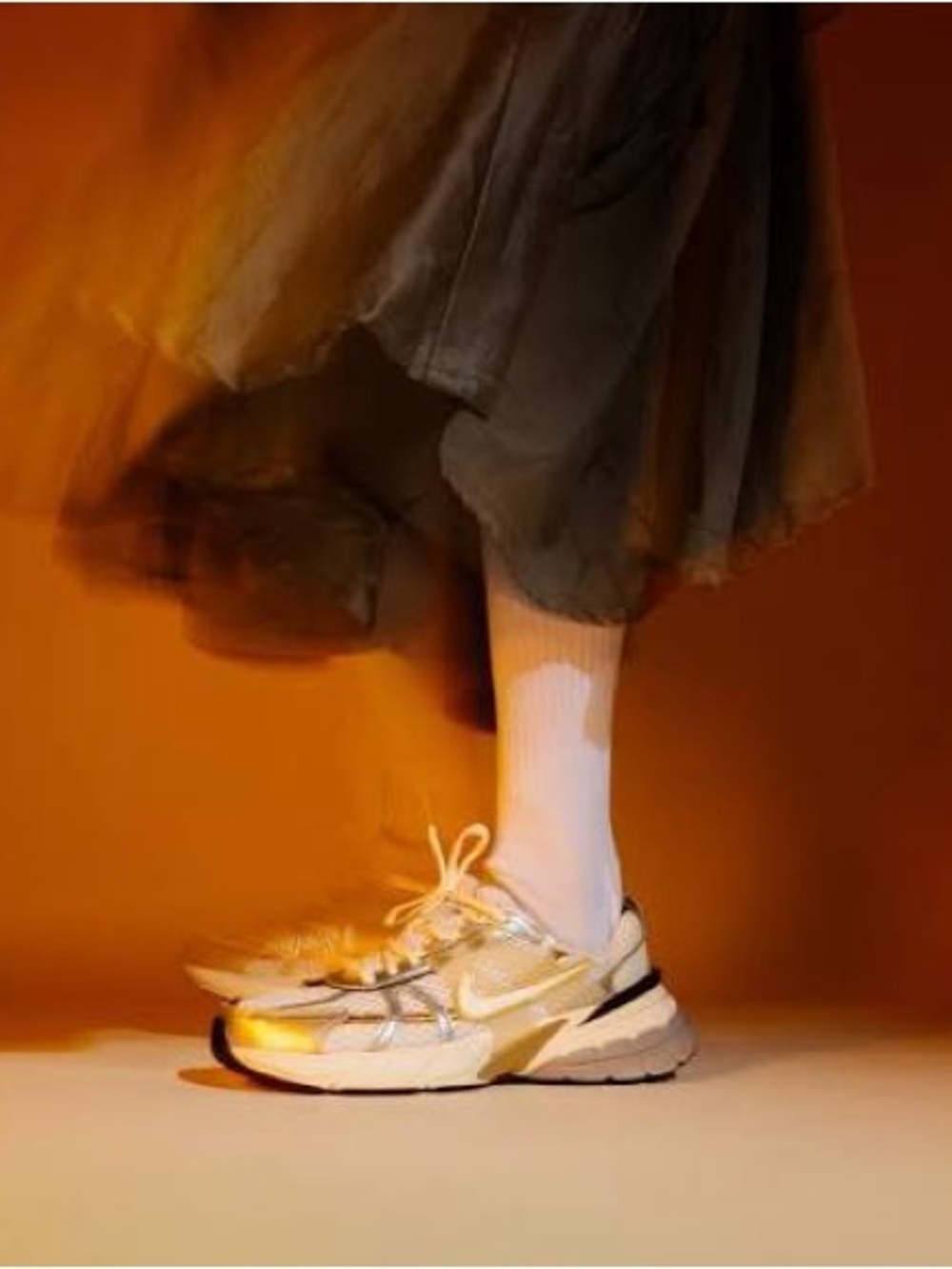 Nike Women's Cream and Gold Metallic Sneakers